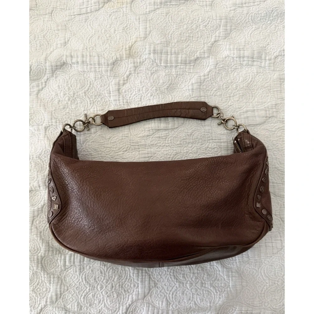 Juicy Couture Y2K Vintage Brown Leather Shoulder Bag Purse Studded Coquette